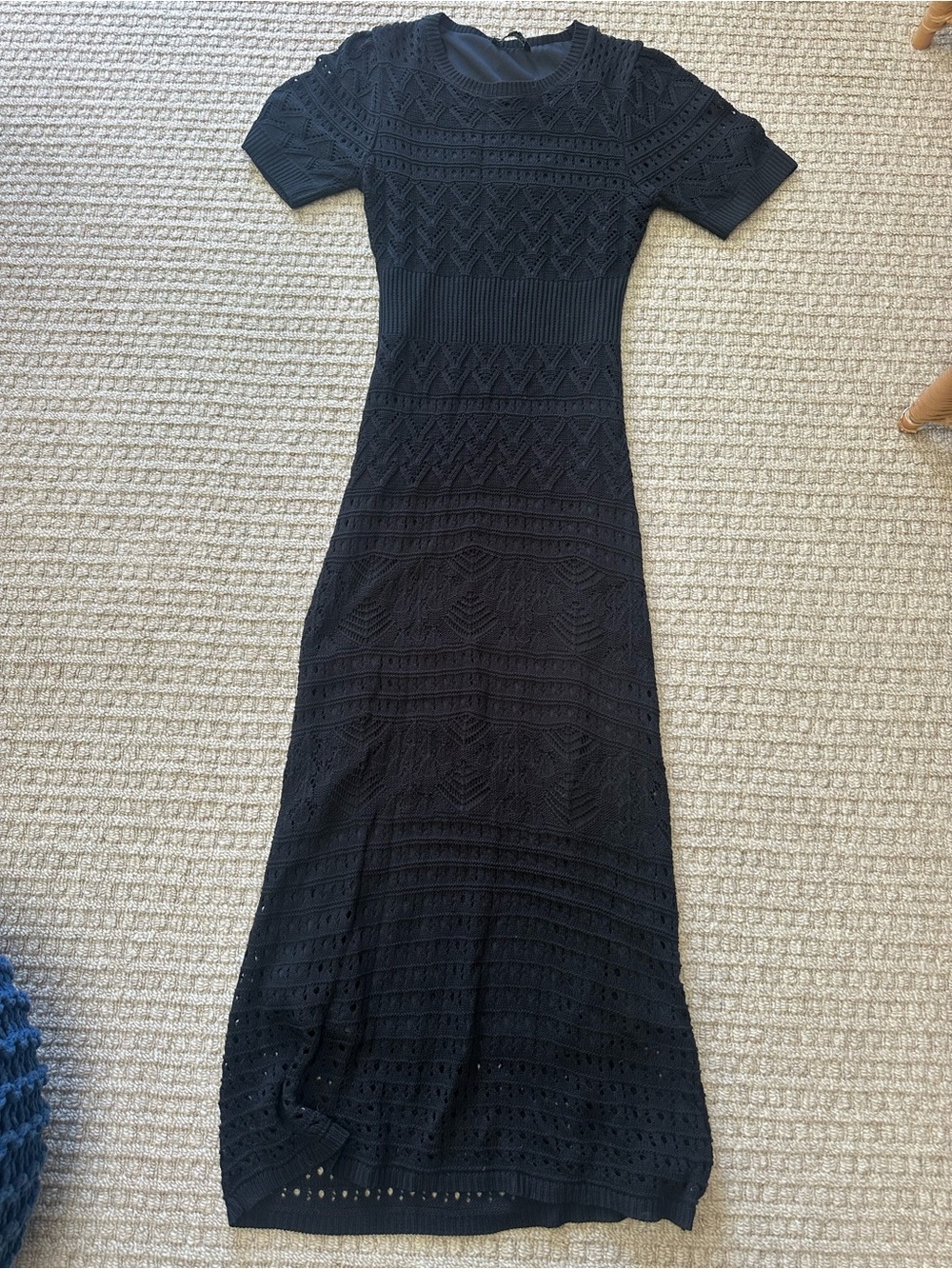 Rachel Zoe Black Knit Crochet Short Sleeves Maxi Dress